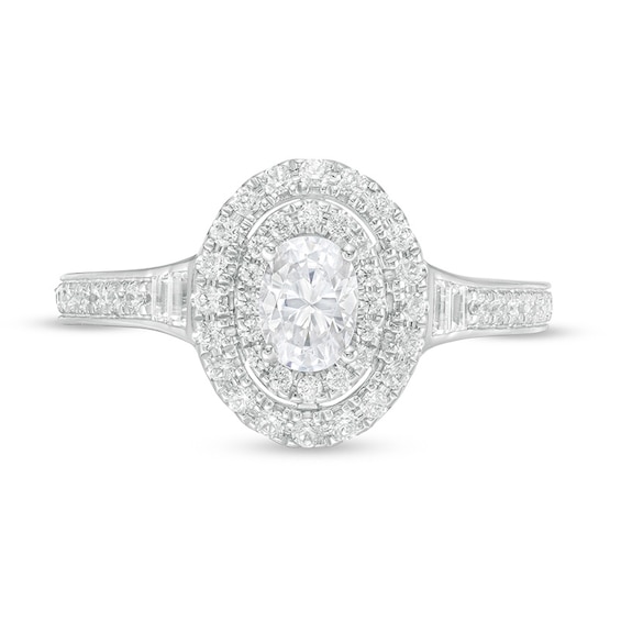 Vera Wang Love Collection 0.69 CT. T.W. Diamond Double Oval Frame Engagement Ring in 14K White Gold