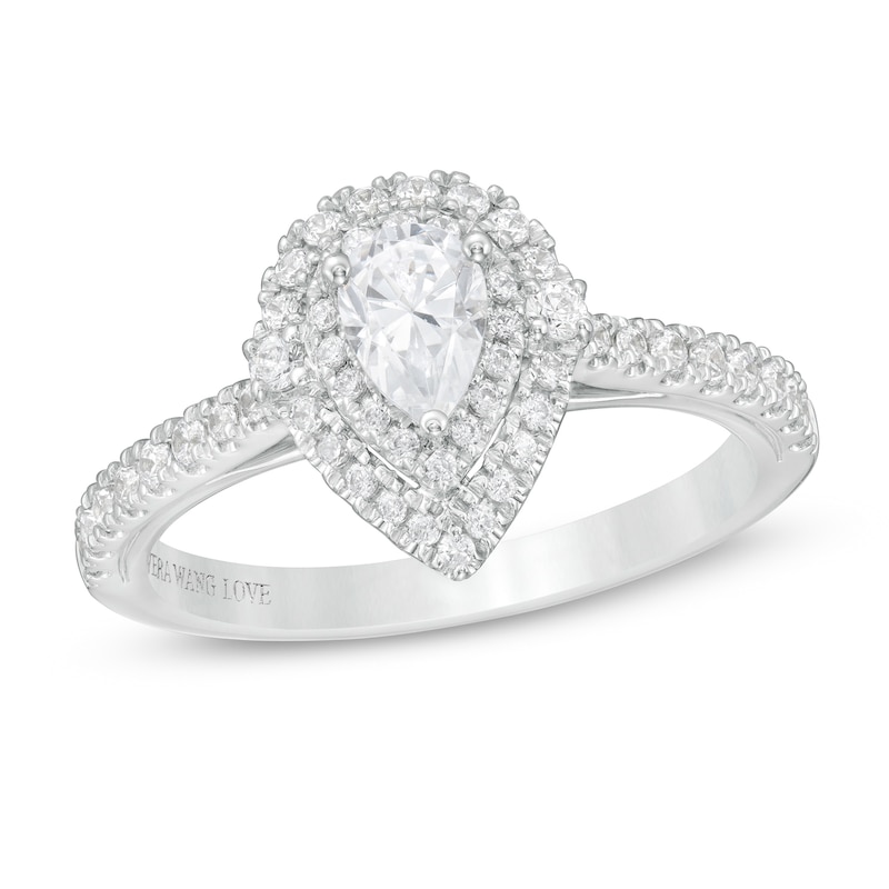 Vera Wang Love Collection 0.69 CT. T.W. Pear-Shaped Diamond Double Frame Engagement Ring in 14K White Gold|Peoples Jewellers
