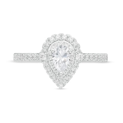 Vera Wang Love Collection 0.69 CT. T.W. Pear-Shaped Diamond Double Frame Engagement Ring in 14K White Gold