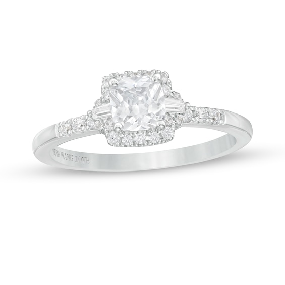 Vera Wang Love Collection 0.69 CT. T.W. Cushion-Cut Diamond Collar Engagement Ring in 14K White Gold