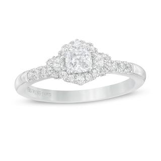 Vera Wang Love Collection 0.58 CT. T.W. Cushion-Cut Diamond Hexagonal Frame Engagement Ring in 14K White Gold