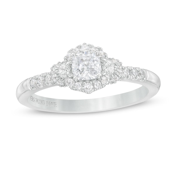 Vera Wang Love Collection 0.58 CT. T.W. Cushion-Cut Diamond Hexagonal Frame Engagement Ring in 14K White Gold