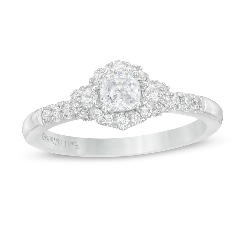 Vera Wang Love Collection 0.58 CT. T.W. Cushion-Cut Diamond Hexagonal Frame Engagement Ring in 14K White Gold|Peoples Jewellers