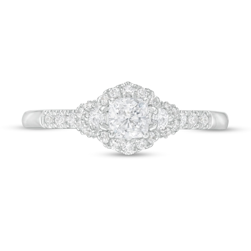 Vera Wang Love Collection 0.58 CT. T.W. Cushion-Cut Diamond Hexagonal Frame Engagement Ring in 14K White Gold|Peoples Jewellers