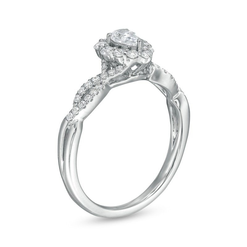 0.50 CT. T.W. Pear-Shaped Diamond Frame Twist Shank Engagement Ring in 14K White Gold|Peoples Jewellers