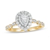 Thumbnail Image 0 of 0.63 CT. T.W. Pear-Shaped Diamond Double Frame Geometric Shank Engagement Ring in 14K Two-Tone Gold