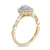 0.63 CT. T.W. Pear-Shaped Diamond Double Frame Geometric Shank Engagement Ring in 14K Two-Tone Gold