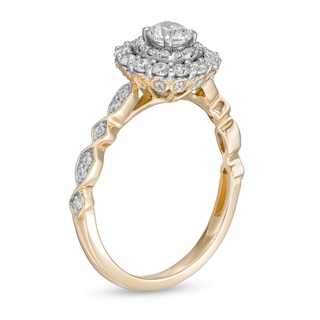 0.75 CT. T.W. Diamond Double Frame Geometric Shank Engagement Ring in 14K Two-Tone Gold