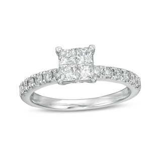 CT. T.W. Quad Diamond Princess-Cut Diamond Engagement Ring in 14K White Gold