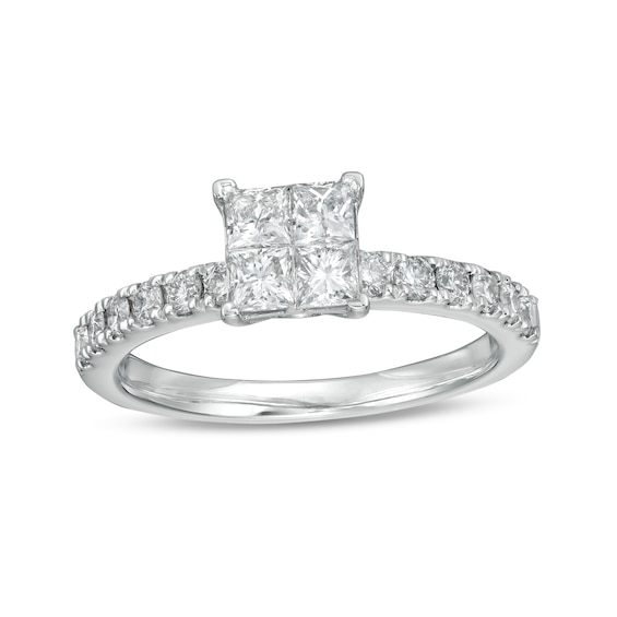 CT. T.W. Quad Diamond Princess-Cut Diamond Engagement Ring in 14K White Gold