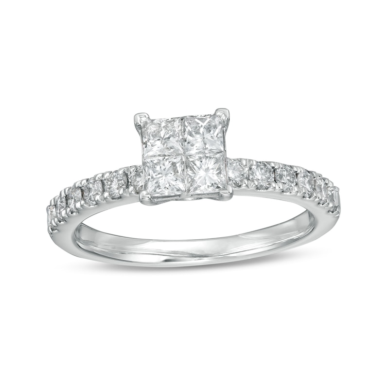 CT. T.W. Quad Diamond Princess-Cut Diamond Engagement Ring in 14K White Gold|Peoples Jewellers
