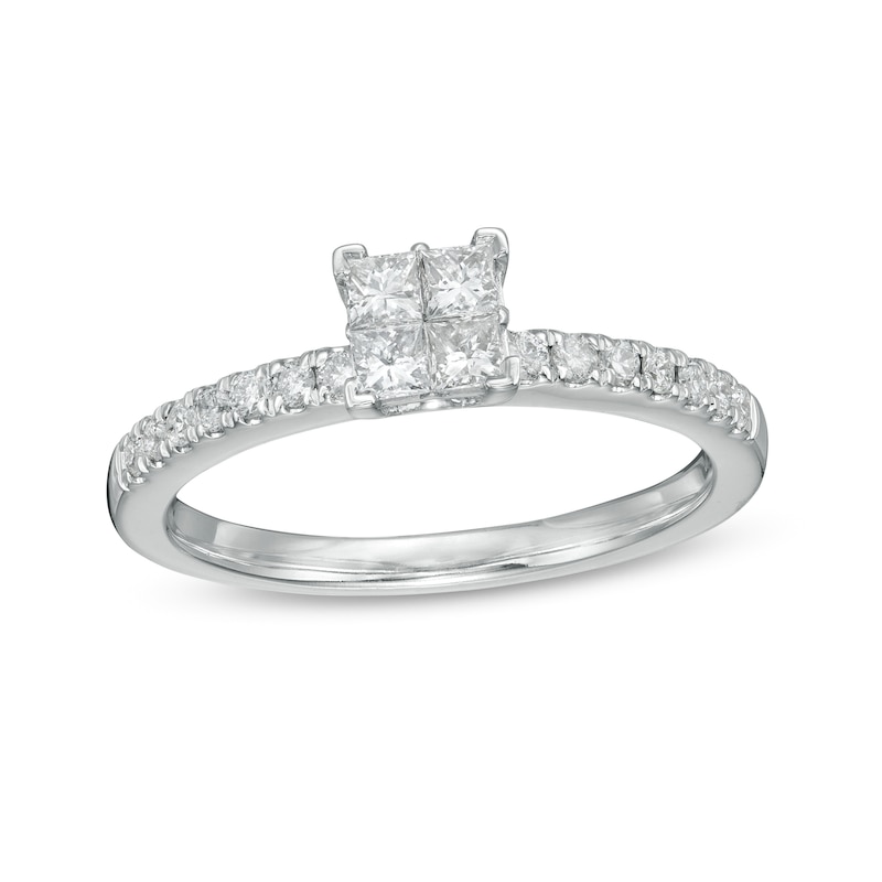 0.50 CT. T.W. Quad Princess-Cut Diamond Engagement Ring in 10K White Gold|Peoples Jewellers