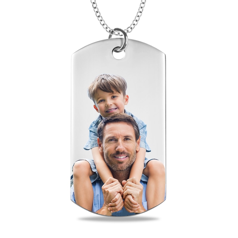 Men's Extra Large Engravable Photo Dog Tag Pendant in Sterling Silver (1 Image and 4 Lines)|Peoples Jewellers