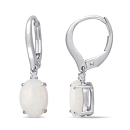 Oval Opal and Diamond Accent Drop Earrings in 10K White Gold