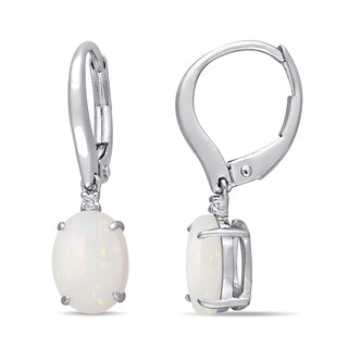 Oval Opal and Diamond Accent Drop Earrings in 10K White Gold