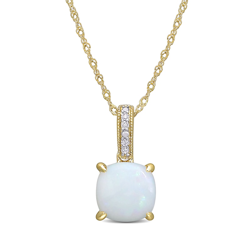 8.0mm Cushion-Cut Opal and Diamond Accent Vintage-Style Drop Pendant in 10K Gold - 17"|Peoples Jewellers