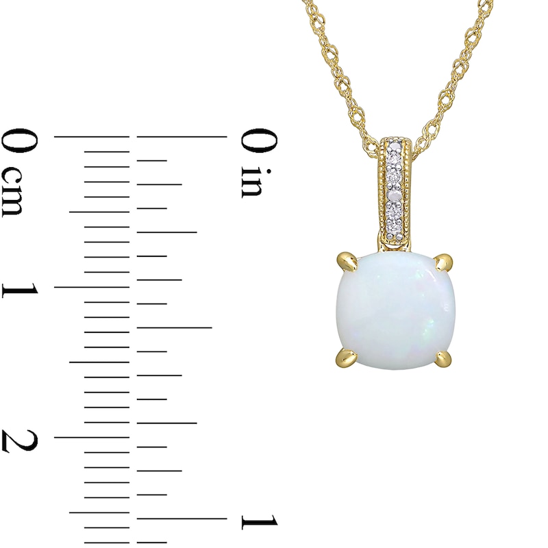 Main Image 3 of 8.0mm Cushion-Cut Opal and Diamond Accent Vintage-Style Drop Pendant in 10K Gold - 17&quot;