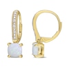 Thumbnail Image 1 of 6.0mm Cushion-Cut Opal and 0.05 CT. T.W. Diamond Vintage-Style Drop Earrings in 10K Gold