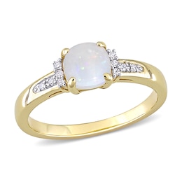 6.0mm Cushion-Cut Opal and 0.046 CT. T.W. Diamond Collar Promise Ring in 10K Gold