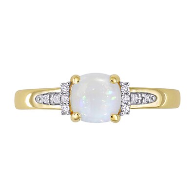 6.0mm Cushion-Cut Opal and 0.046 CT. T.W. Diamond Collar Promise Ring in 10K Gold