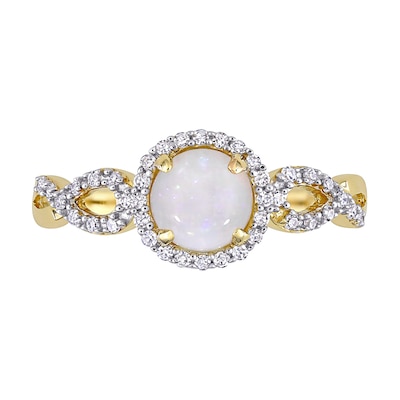 6.0mm Opal and 0.16 CT. T.W. Diamond Frame Infinity Shank Promise Ring in 10K Gold