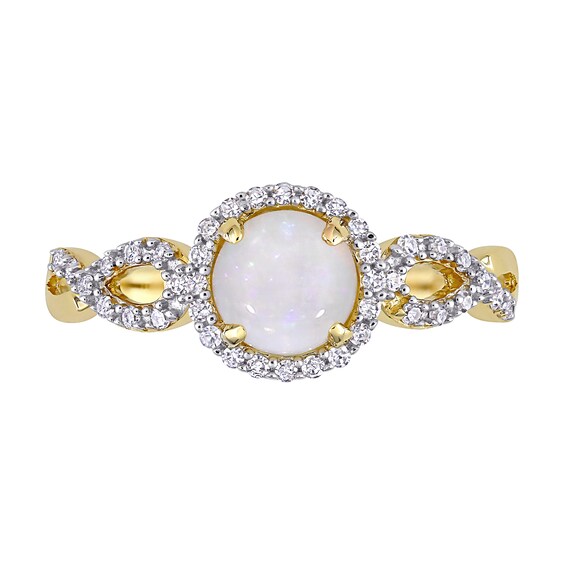 6.0mm Opal and 0.16 CT. T.W. Diamond Frame Infinity Shank Promise Ring in 10K Gold