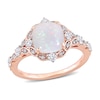 Thumbnail Image 0 of 8.0mm Cushion-Cut Opal, White Sapphire and 0.064 CT. T.W. Diamond Ornate Frame Vintage-Style Ring in 10K Rose Gold