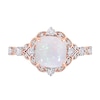 Thumbnail Image 3 of 8.0mm Cushion-Cut Opal, White Sapphire and 0.064 CT. T.W. Diamond Ornate Frame Vintage-Style Ring in 10K Rose Gold