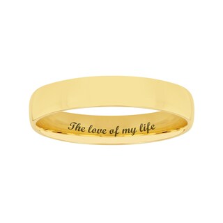 4.0mm Engravable Semi Comfort-Fit Low Dome Wedding Band in 10K White, Yellow or Rose Gold (1 Line)