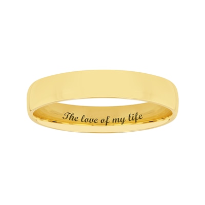 4.0mm Engravable Semi Comfort-Fit Low Dome Wedding Band in 10K White, Yellow or Rose Gold (1 Line)