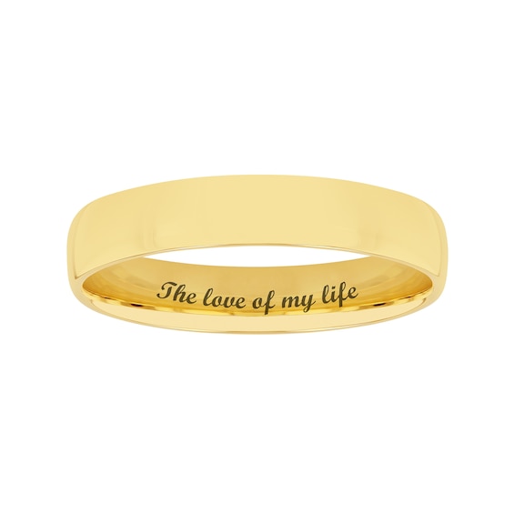 4.0mm Engravable Semi Comfort-Fit Low Dome Wedding Band in 10K White, Yellow or Rose Gold (1 Line)