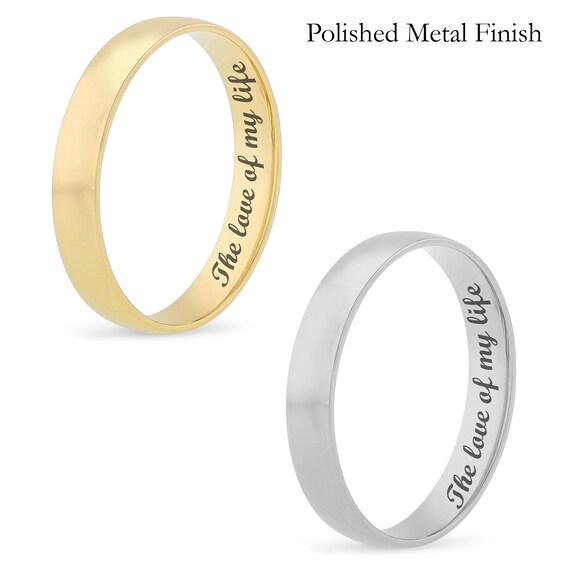 4.0mm Engravable Semi Comfort-Fit Low Dome Wedding Band in 10K White, Yellow or Rose Gold (1 Line)