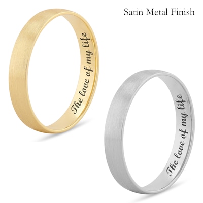 4.0mm Engravable Semi Comfort-Fit Low Dome Wedding Band in 10K White, Yellow or Rose Gold (1 Line)