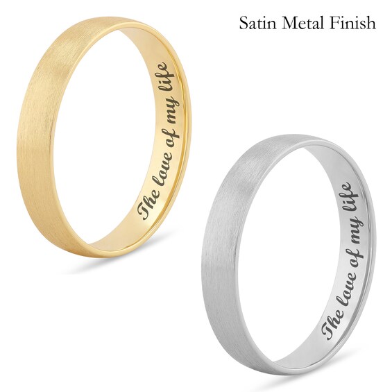 4.0mm Engravable Semi Comfort-Fit Low Dome Wedding Band in 10K White, Yellow or Rose Gold (1 Line)