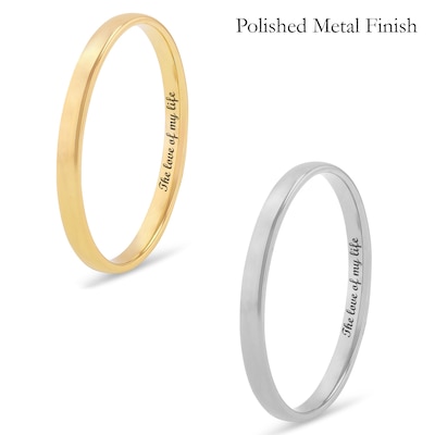 Ladies's 2.0mm Engravable Semi Comfort-Fit Low Dome Wedding Band in 10K White, Yellow or Rose Gold (1 Line)