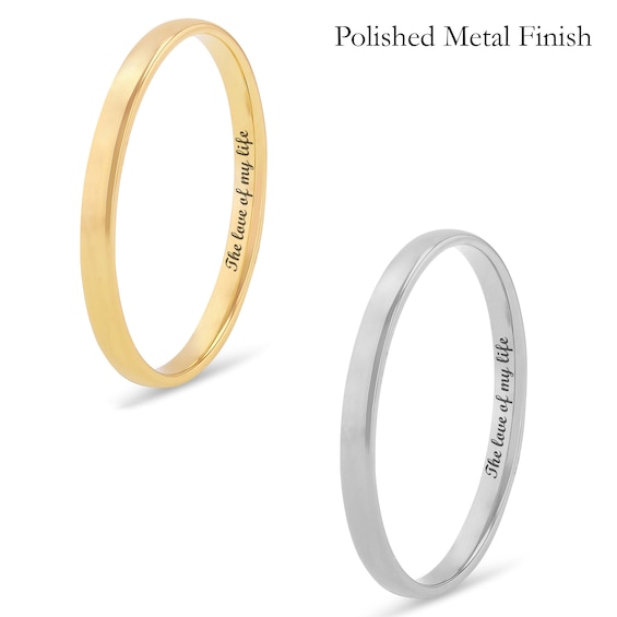 Ladies's 2.0mm Engravable Semi Comfort-Fit Low Dome Wedding Band in 10K White, Yellow or Rose Gold (1 Line)