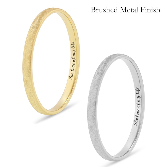 Ladies's 2.0mm Engravable Semi Comfort-Fit Low Dome Wedding Band in 10K White, Yellow or Rose Gold (1 Line)