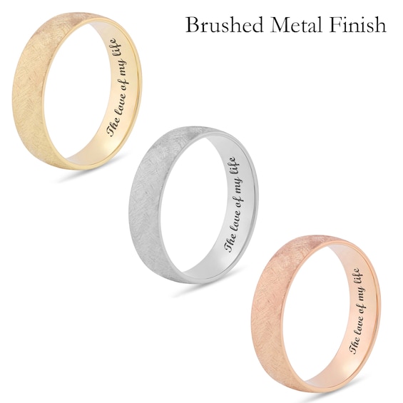 Men's 6.0mm Engravable Semi Comfort-Fit Low Dome Wedding Band in 10K White, Yellow or Rose Gold (1 Line)