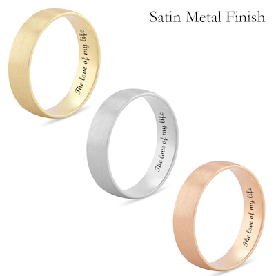 Men's 6.0mm Engravable Semi Comfort-Fit Low Dome Wedding Band in 10K White, Yellow or Rose Gold (1 Line)