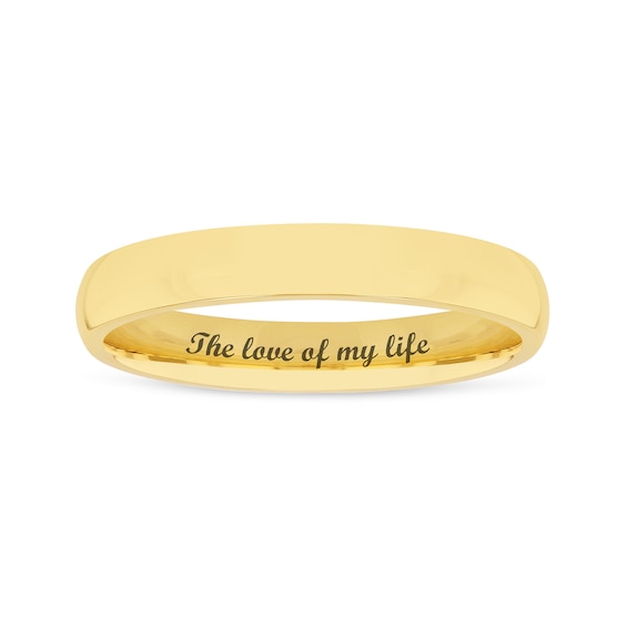 Ladies' 3.0mm Engravable Modern Comfort-Fit Wedding Band in 14K White or Yellow Gold (1 Line)