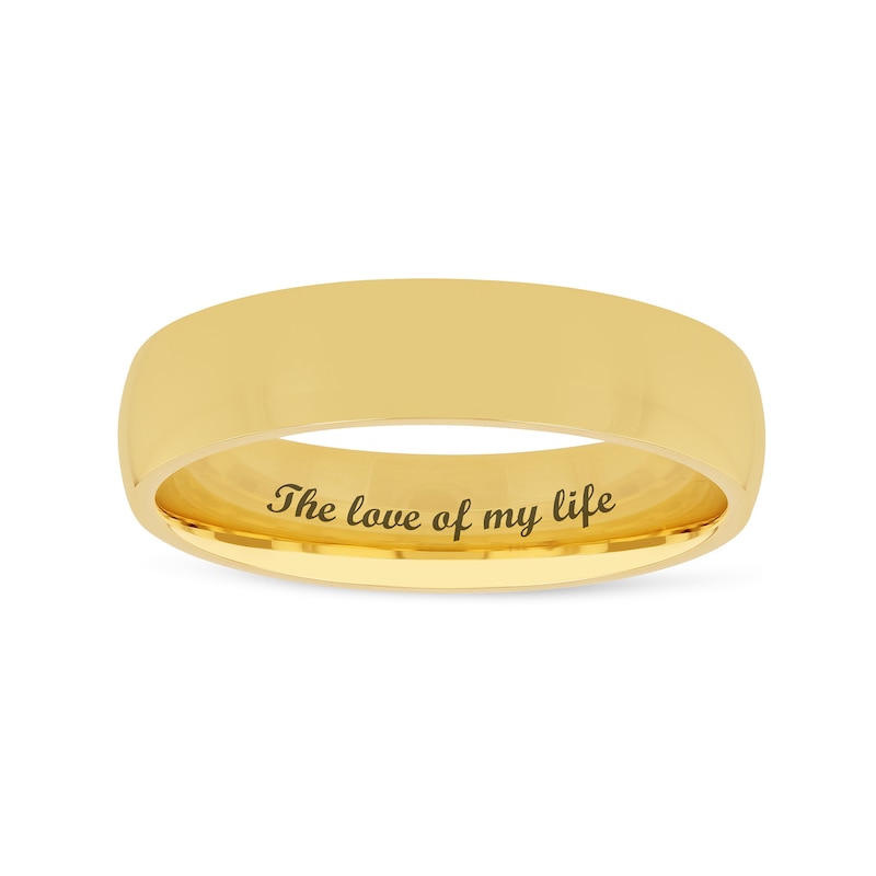 Men's 5.0mm Engravable Modern Comfort-Fit Wedding Band in 14K White or Yellow Gold (1 Line)
