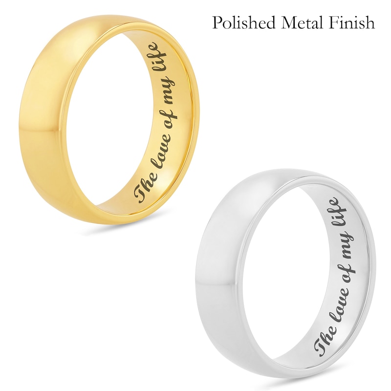 Men's 6.5mm Engravable Modern Comfort-Fit Wedding Band in 14K White or Yellow Gold (1 Line)