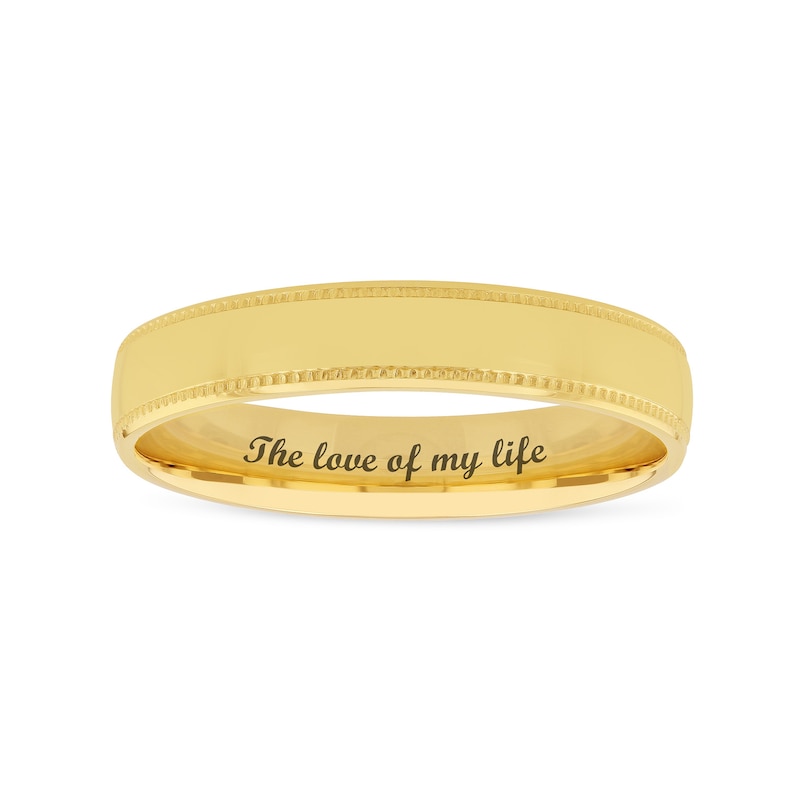 4.0mm Engravable Comfort-Fit Coin-Textured Edge Wedding Band in 14K White or Yellow Gold (1 Line)|Peoples Jewellers