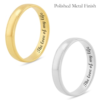 4.0mm Engravable Comfort-Fit Coin-Textured Edge Wedding Band in 14K White or Yellow Gold (1 Line)