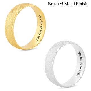 Men's 6.0mm Engravable Comfort-Fit Coin-Textured Edge Wedding Band in 14K White or Yellow Gold (1 Line)