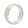 Thumbnail Image 2 of Men's 8.0mm Satin Inlay Groove Bevelled Edge Comfort-Fit Wedding Band in Tantalum and Yellow IP (1 Line)