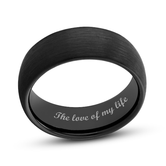 Men's 8.0mm Engravable Satin Low Dome Comfort-Fit Wedding Band in Tantalum with Black IP (1 Line)