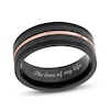 Men's 8.0mm Groove Comfort-Fit Wedding Band in Stainless Steel with Black and Rose IP and Carbon Fibre Inlay (1 Line)