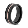 Thumbnail Image 2 of Men's 8.0mm Groove Comfort-Fit Wedding Band in Stainless Steel with Black and Rose IP and Carbon Fibre Inlay (1 Line)