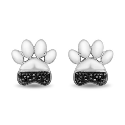 Disney Treasures 101 Dalmatians 0.085 CT. T.W. Black Diamond Paw Print Stud Earrings in Sterling Silver